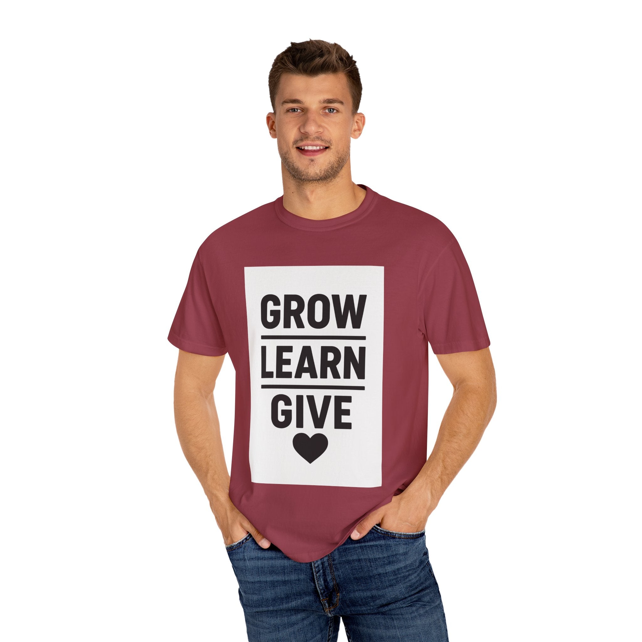 Inspirational Unisex T-Shirt, Motivational Tee, Grow Learn Give Shirt, Casual Wear, Gift for Teachers, Positive Vibes Apparel