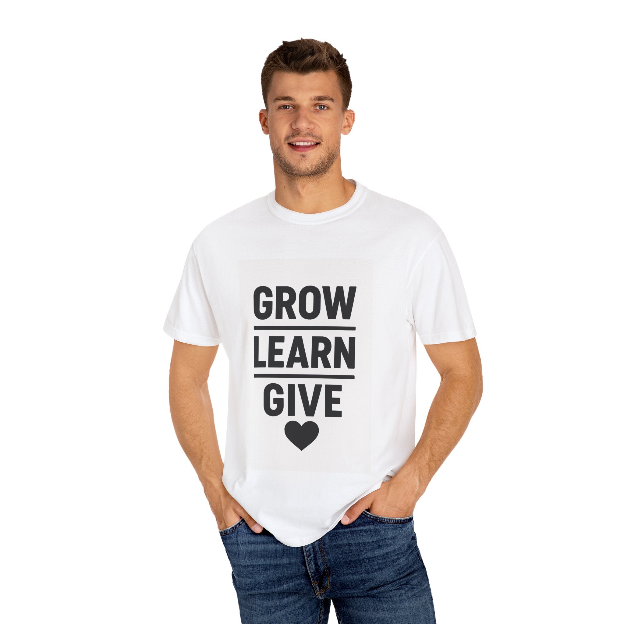 Inspirational Unisex T-Shirt, Motivational Tee, Grow Learn Give Shirt, Casual Wear, Gift for Teachers, Positive Vibes Apparel